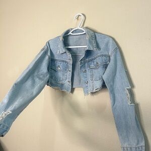 Light Blue Cropped Denim Jacket